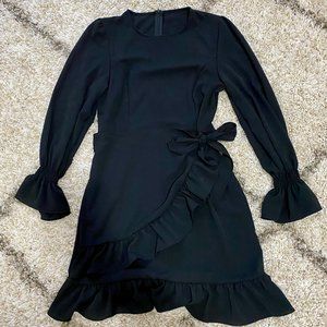 Black Long Sleeve Round Neck Ruffle Dress